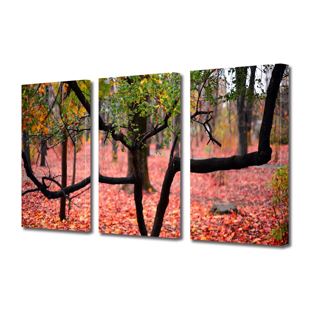 Set Tablouri Multicanvas 3 piese ArtDeco, Arbust in prim plan toamna, Panza pe cadru de lemn, Decoratiuni Moderne pentru Casa, 3 x 70 x 100 cm