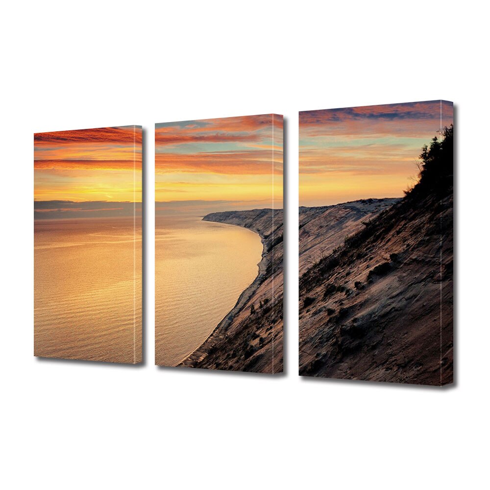 Set Tablouri Multicanvas 3 piese ArtDeco, Ape linistite in lumina calda, Panza pe cadru de lemn, Decoratiuni Moderne pentru Casa, 3 x 70 x 100 cm