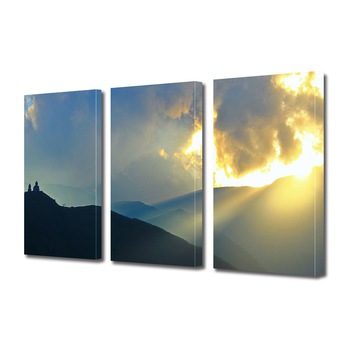 Set Tablouri Multicanvas 3 piese ArtDeco, Manastire pe munte la rasarit, Panza pe cadru de lemn, Decoratiuni Moderne pentru Casa, 3 x 50 x 70 cm Set Tablouri Multicanvas 3 piese ArtDeco, Manastire pe munte la rasarit, Panza pe cadru de lemn, Decoratiuni Moderne pentru Casa, 3 x 50 x 70 cm