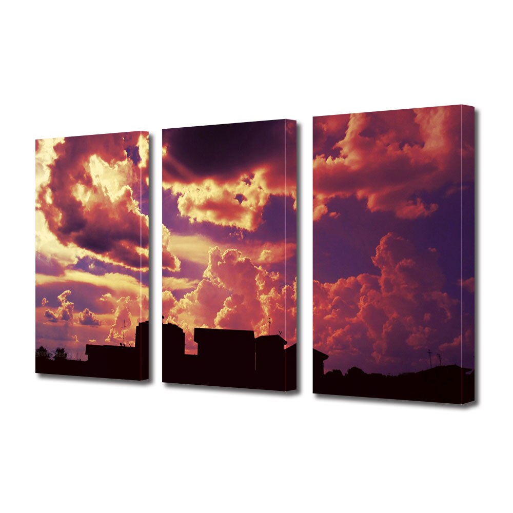 Set Tablouri Multicanvas 3 piese ArtDeco, Nori in flacari, Panza pe cadru de lemn, Decoratiuni Moderne pentru Casa, 3 x 70 x 100 cm