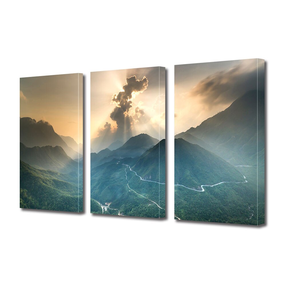 Set Tablouri Multicanvas 3 piese ArtDeco, Raze patrunzatoare, Panza pe cadru de lemn, Decoratiuni Moderne pentru Casa, 3 x 70 x 100 cm