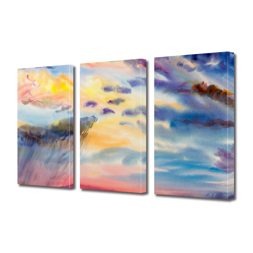 Set Tablouri Multicanvas 3 piese ArtDeco, Vreme furtunoasa si nori multicolori, Panza pe cadru de lemn, Decoratiuni Moderne pentru Casa, 3 x 50 x 70 cm