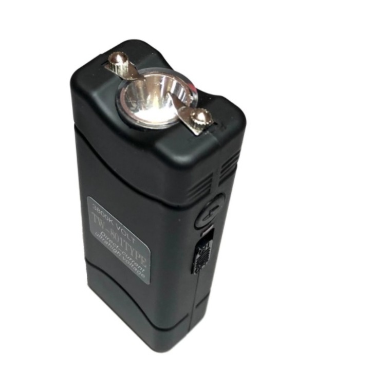 Mini electrosoc TW-801 cu lanterna pentru autoaparare, negru, plastic, raza actiune 1 m