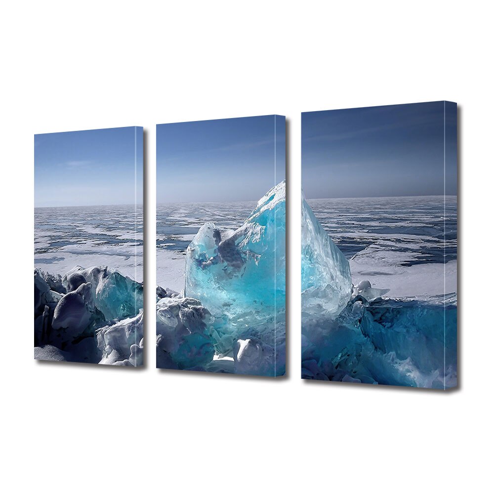 Set Tablouri Multicanvas ArtDeco, Gheata in relief, Panza pe cadru de lemn, Decoratiuni Moderne pentru Casa, 3 piese, 3 x 20 x 30 cm