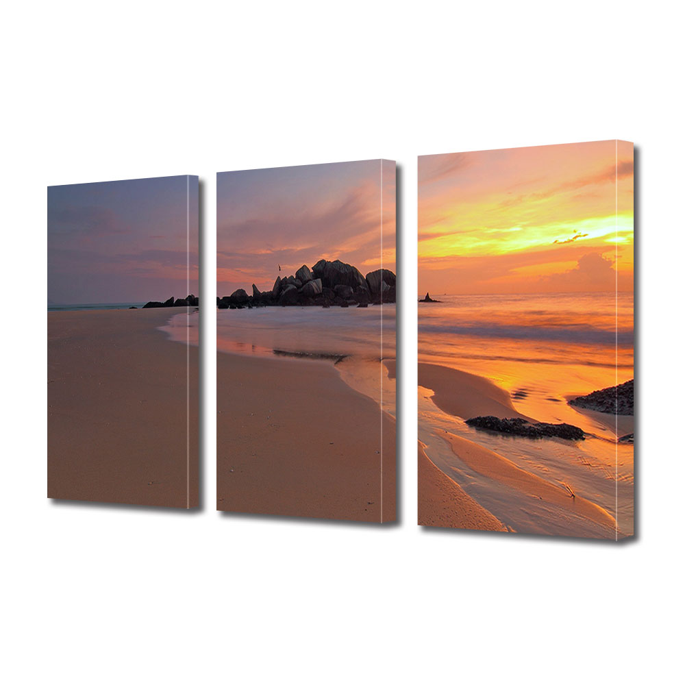 Set Tablouri Multicanvas ArtDeco, Mare de foc, Panza pe cadru de lemn, Decoratiuni Moderne pentru Casa, 3 piese, 3 x 20 x 30 cm