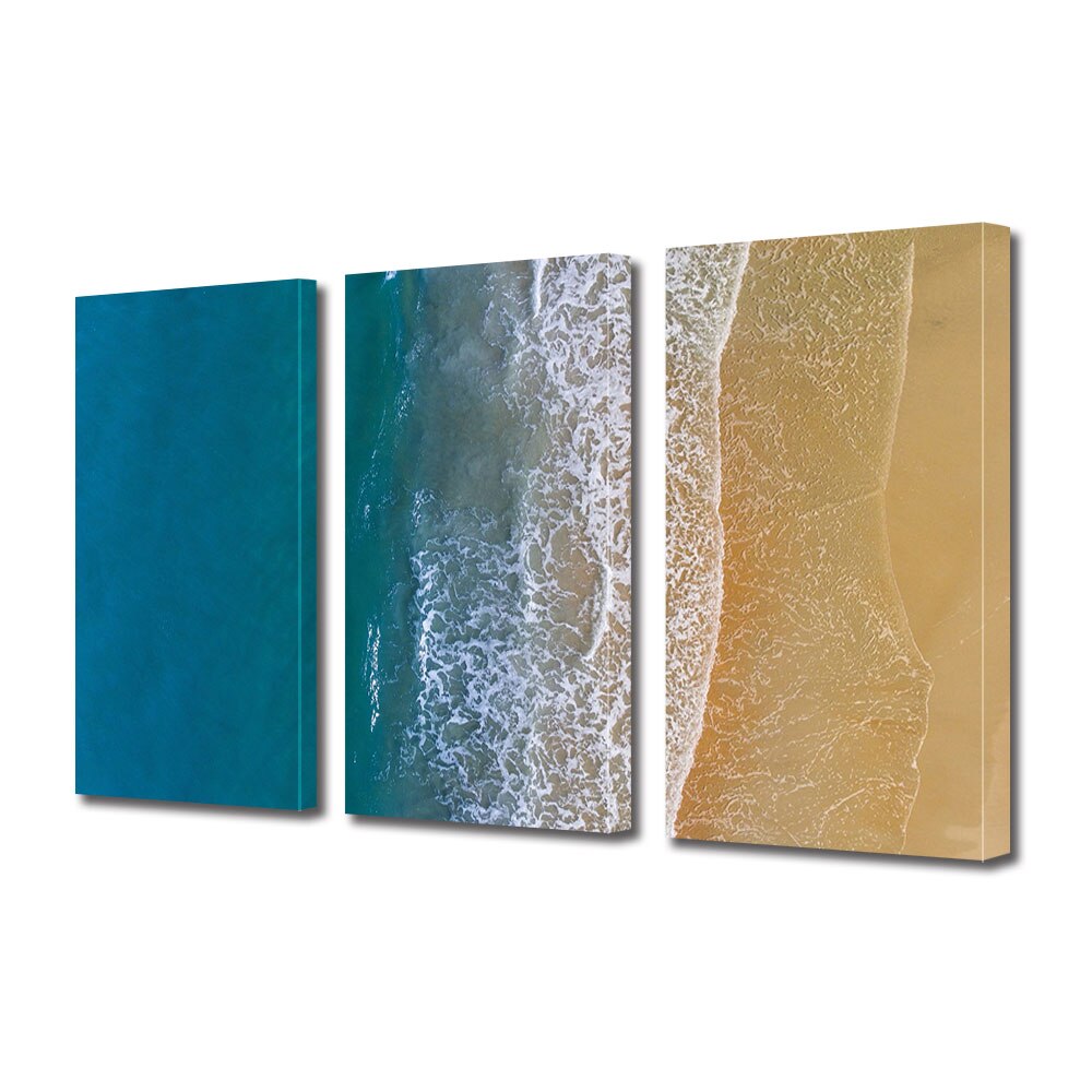 Set Tablouri Multicanvas 3 piese ArtDeco, Valurile intalnesc tarmul, Panza pe cadru de lemn, Decoratiuni Moderne pentru Casa, 3 x 70 x 100 cm