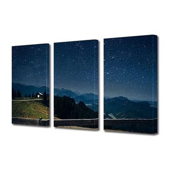 Set Tablouri Multicanvas ArtDeco, Cabana montana noaptea, Panza pe cadru de lemn, Decoratiuni Moderne pentru Casa, 3 piese, 3 x 20 x 30 cm Set Tablouri Multicanvas ArtDeco, Cabana montana noaptea, Panza pe cadru de lemn, Decoratiuni Moderne pentru Casa, 3 piese, 3 x 20 x 30 cm