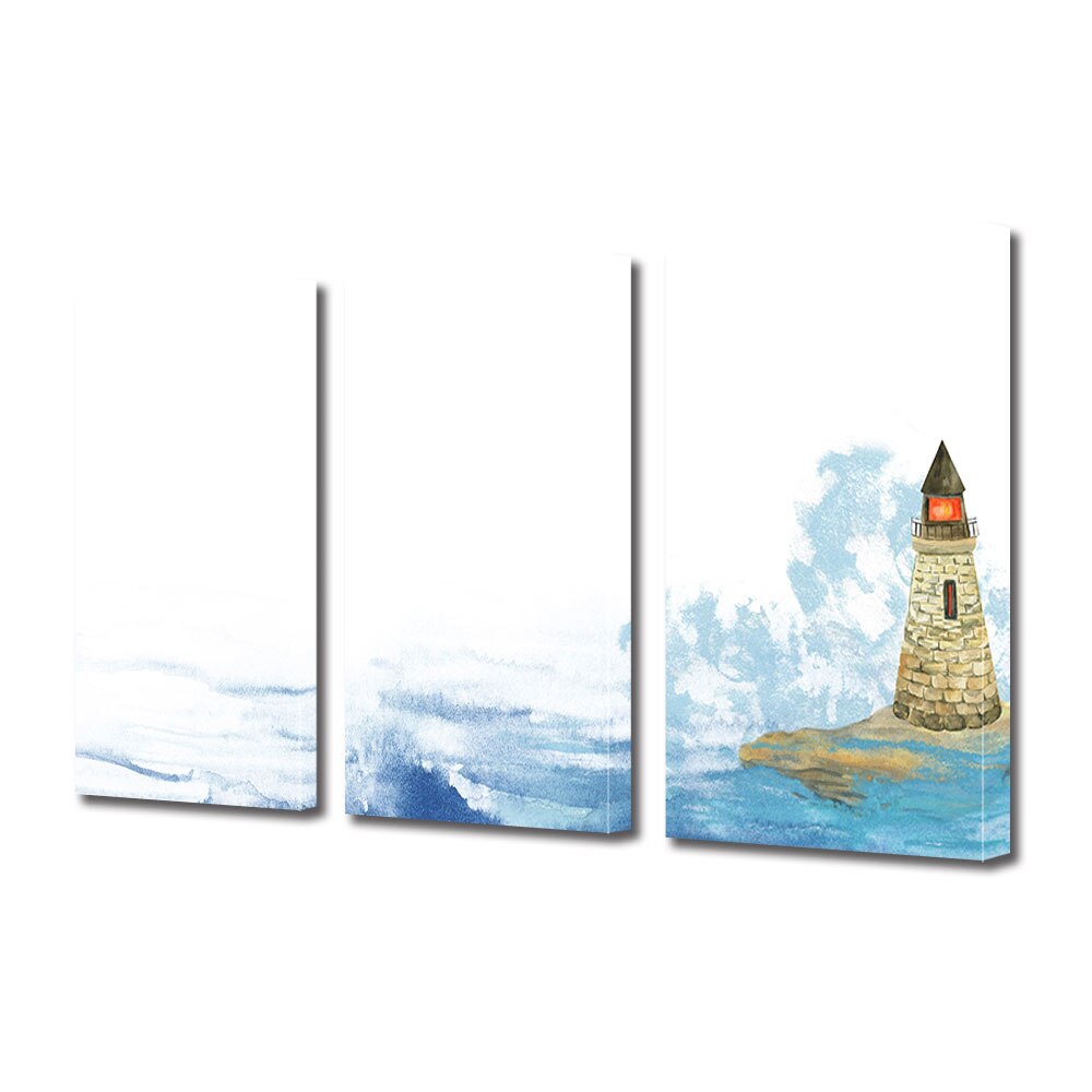 Set Tablouri Multicanvas 3 piese ArtDeco, Far langa ocean, Panza pe cadru de lemn, Decoratiuni Moderne pentru Casa, 3 x 70 x 100 cm