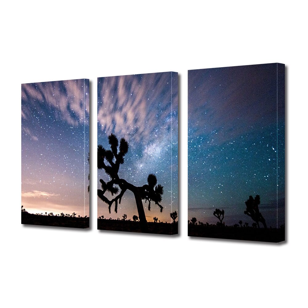 Set Tablouri Multicanvas 3 piese ArtDeco, Umbre sub cerul instelat, Panza pe cadru de lemn, Decoratiuni Moderne pentru Casa, 3 x 40 x 60 cm