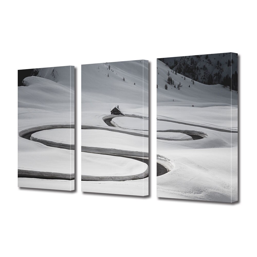 Set Tablouri Multicanvas 3 piese ArtDeco, Spre cabana singuratica, Panza pe cadru de lemn, Decoratiuni Moderne pentru Casa, 3 x 70 x 100 cm