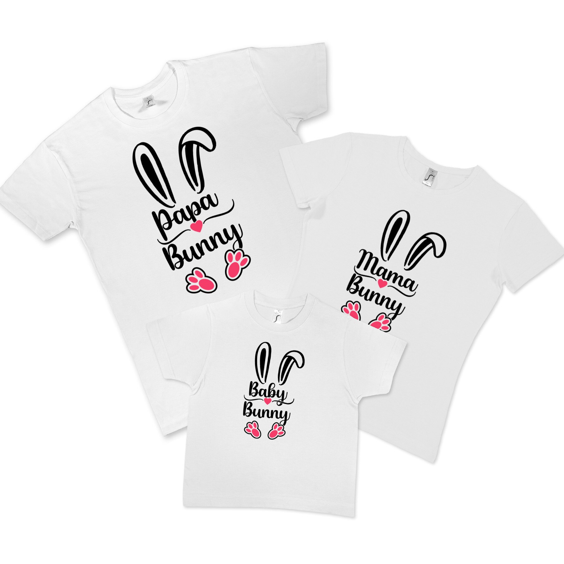 Set 3 tricouri albe pentru familie,