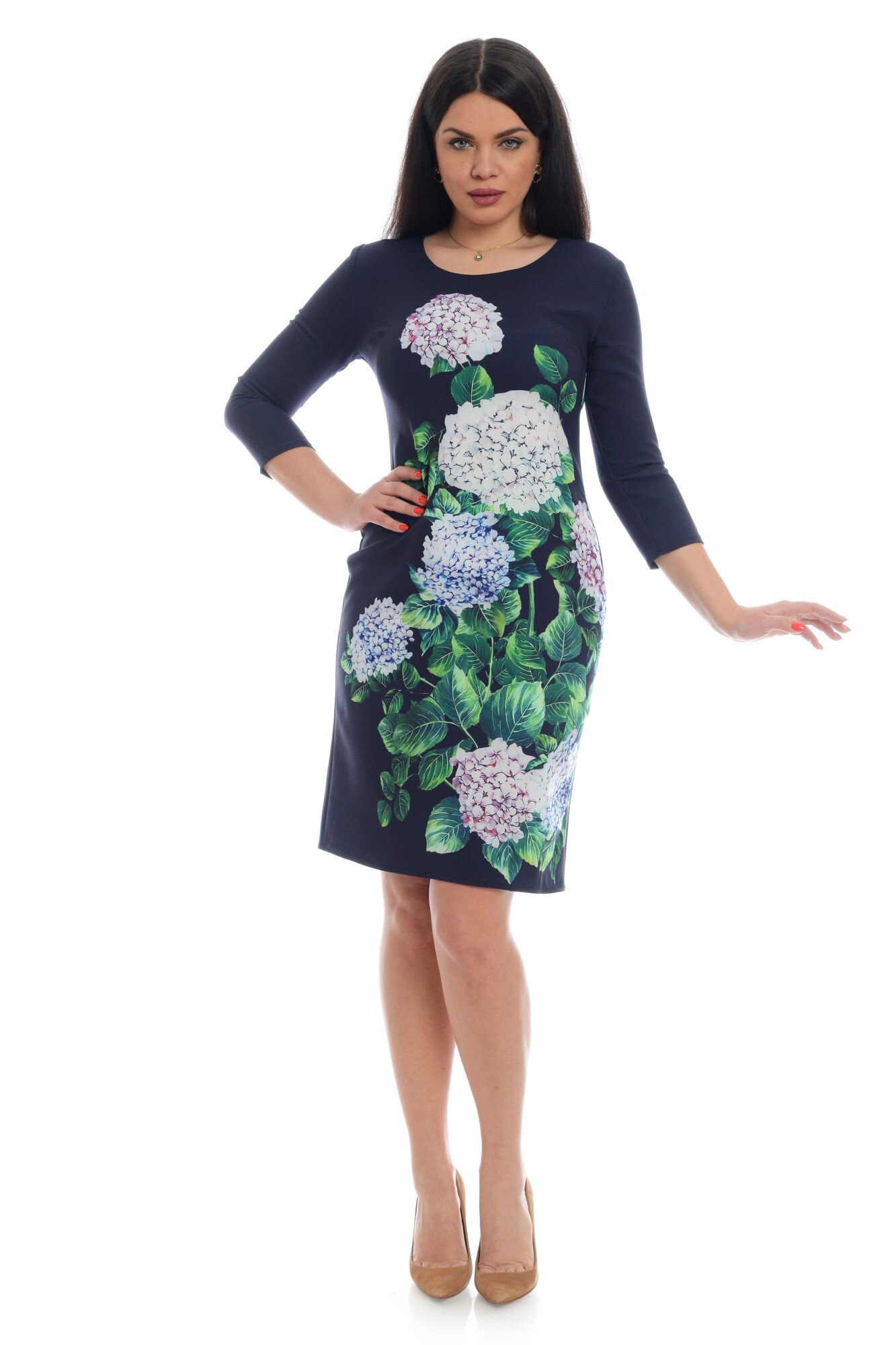 Rochie cu tablou floral, Dress To Impress, Bleumarin