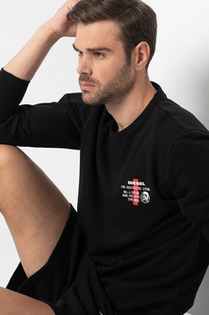 Diesel, Bluza sport de casa cu logo Mohawk Willy, Negru Diesel, Bluza sport de casa cu logo Mohawk Willy, Negru