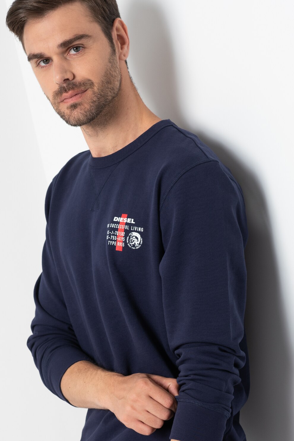 Diesel, Bluza sport de casa cu logo Mohawk Willy, Bleumarin inchis