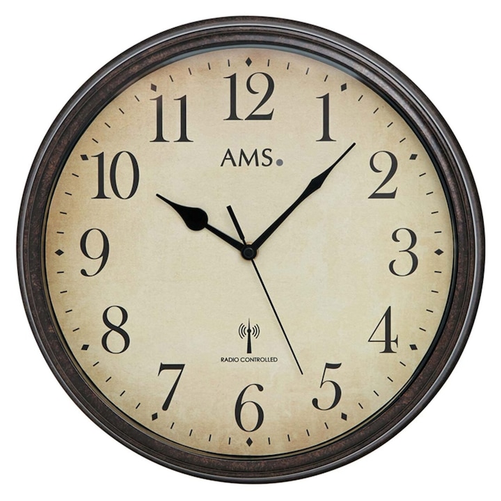 Стенен часовник AMS 5962, кварцов, бежов, аналогов, класически