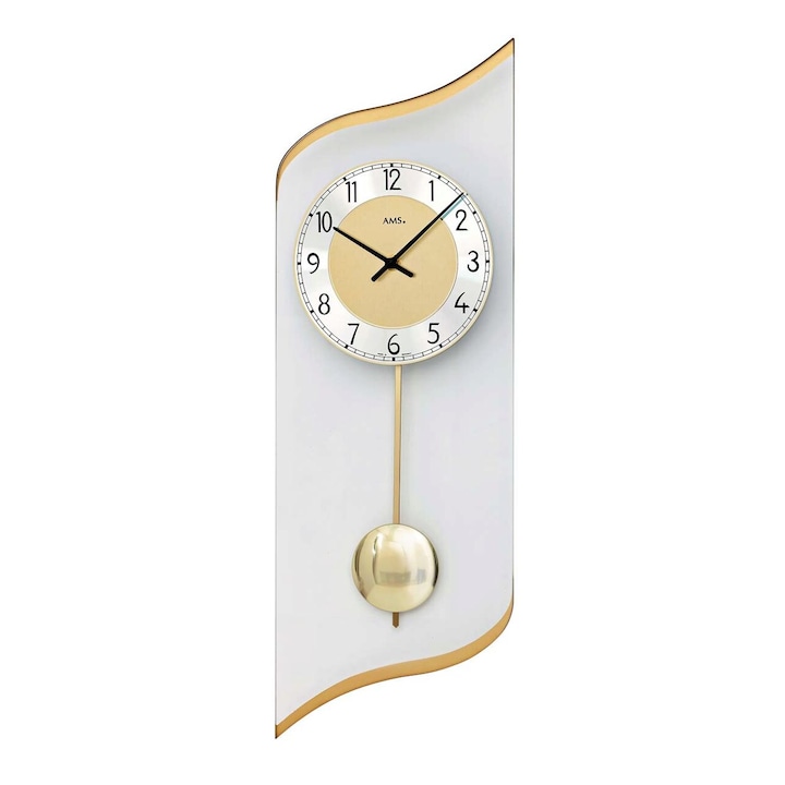 Стенен часовник AMS 7437, кварцов, златен, аналогов, модерен