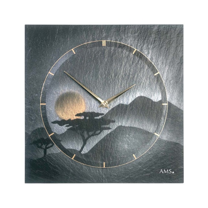 Ceas de perete AMS 9514, Quartz, Gri, Analogic, Modern