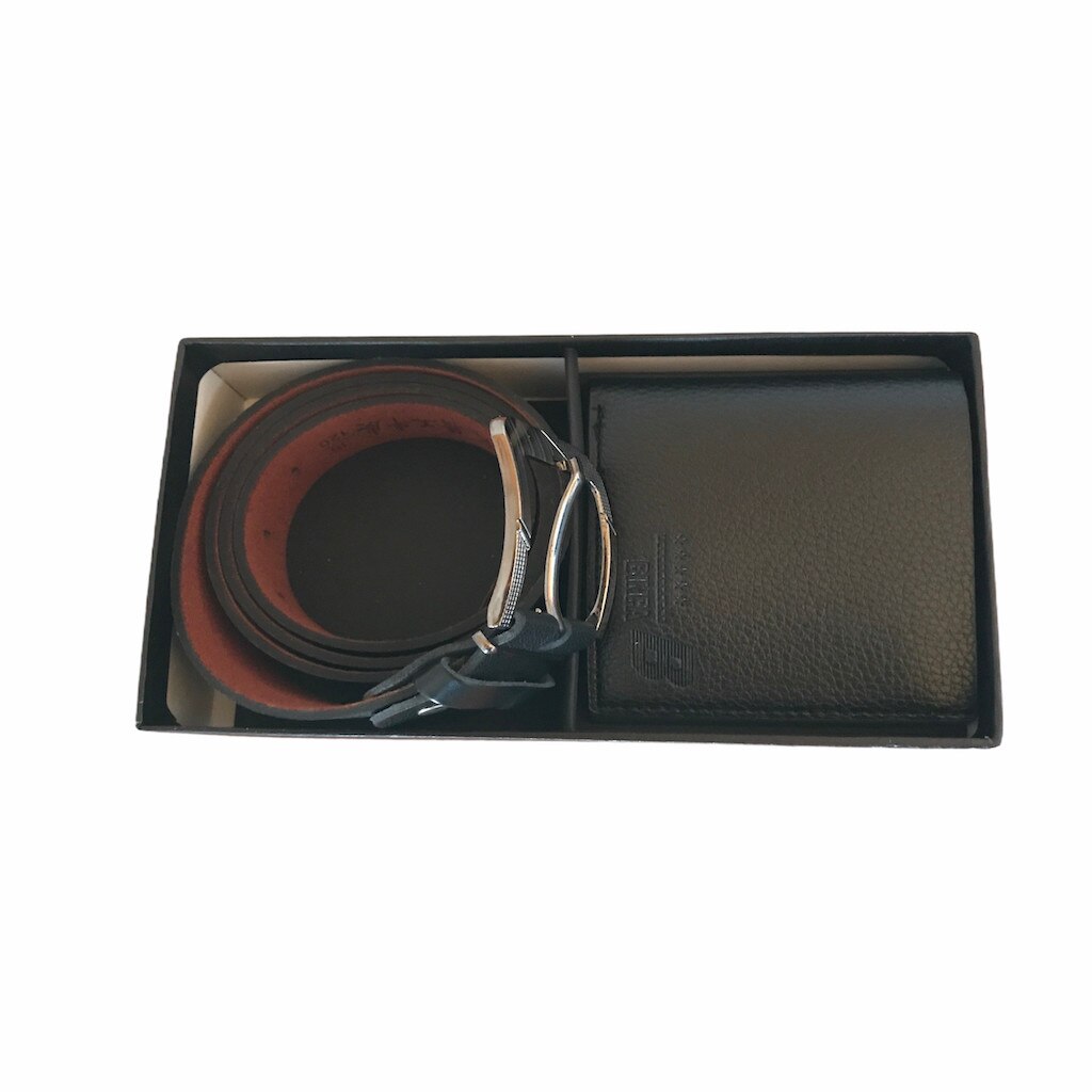Set cadou pentru barbati, curea, portofel, Negru