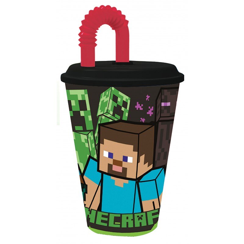 Pahar pentru copii Minecraft cu pai , 430ml, Multicolor