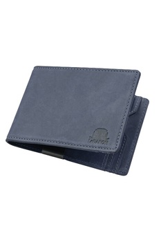 Portofel slim barbati, LeBARON, money clip, card holder pliabil, protectie RFID, piele naturala, albastru, 11.1 x 7.7 x 1 cm