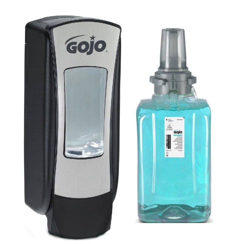 Pachet Sapun spuma Gojo ADX-12 8816, 1250 ml, miros freshberry, Dispenser GOJO ADX-12 8888, 1250 ml, culoare alb/gri