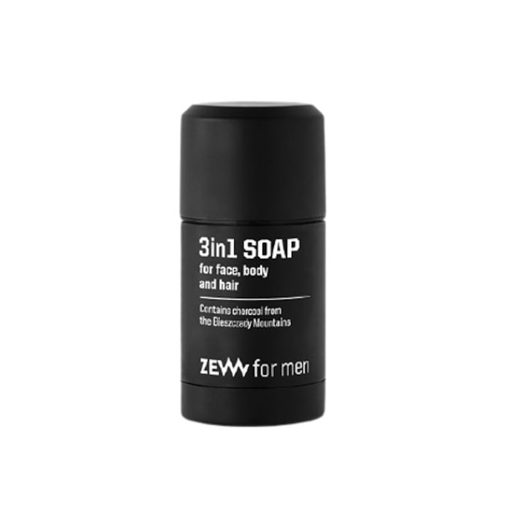 ZEW for Men 3 az 1-ben természetes szappan, testre, arcra, hajra, a Bieszczady-hegység szenével, antibakteriális hatású, mélyen hidratálja a bőrt, 85 g