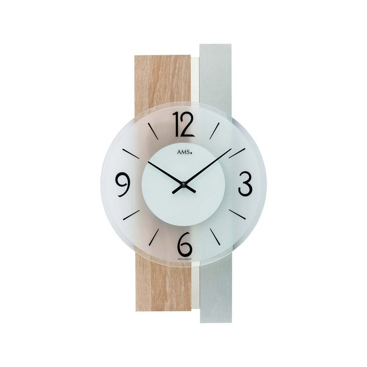 Ceas de perete AMS 9554, Quartz, Silber, Analogic, Modern