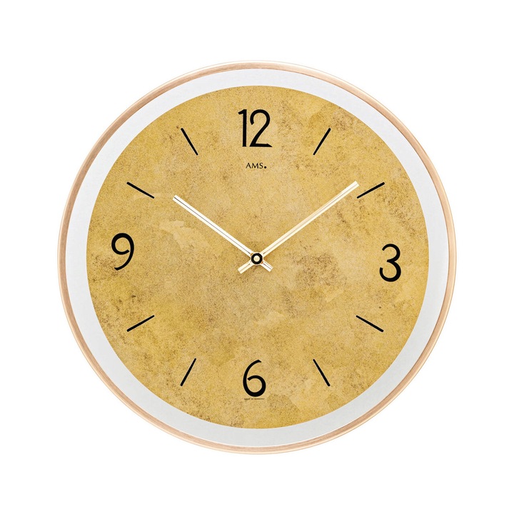 Стенен часовник AMS 9627, кварцов, златен, аналогов, модерен