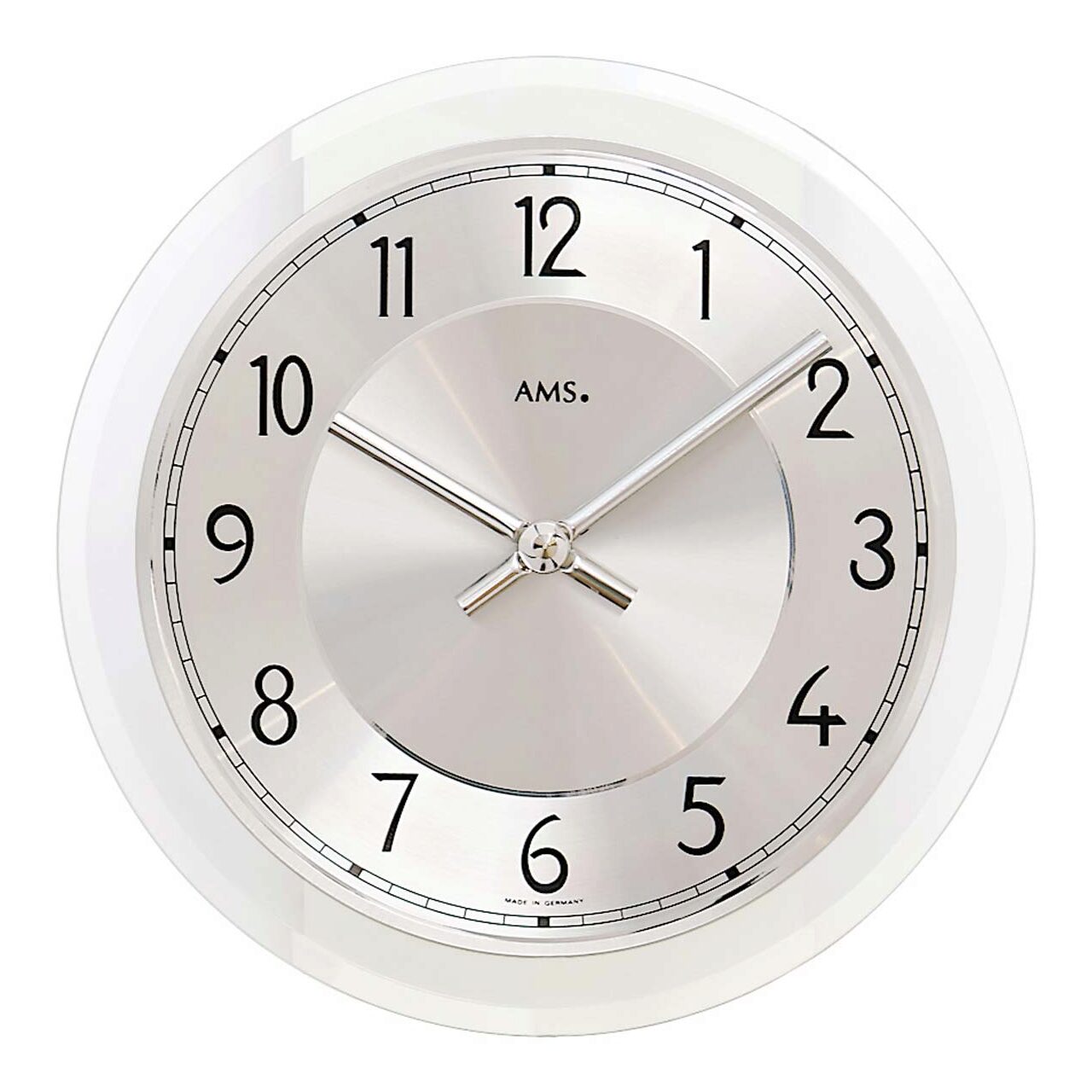 Ceas de perete AMS 9476, Quartz, Argintiu, Analogic, Modern