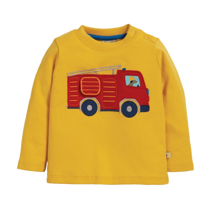 Bluza, masina pompierilor, bumbac organic, galben, bebe