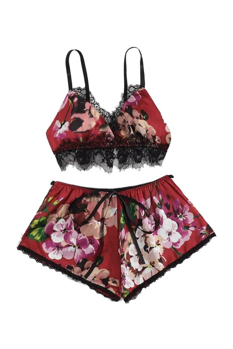 Pijamale sexy cu imprimeu floral, Rosu