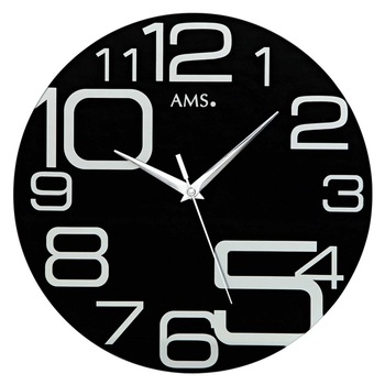 Ceas de perete AMS 9461, Quartz, Negru, Analogic, Modern Ceas de perete AMS 9461, Quartz, Negru, Analogic, Modern