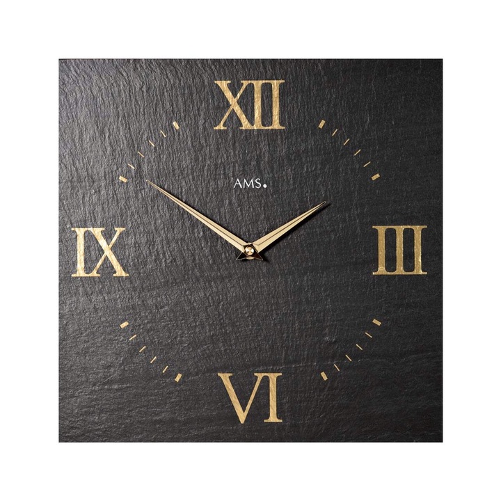 Стенен часовник AMS 9517, кварцов, черен, аналогов, модерен