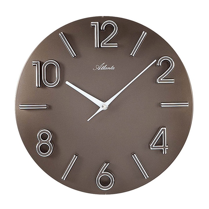 Стенен часовник Atlanta 4397/3, кварц, кафяв, аналогов, модерен