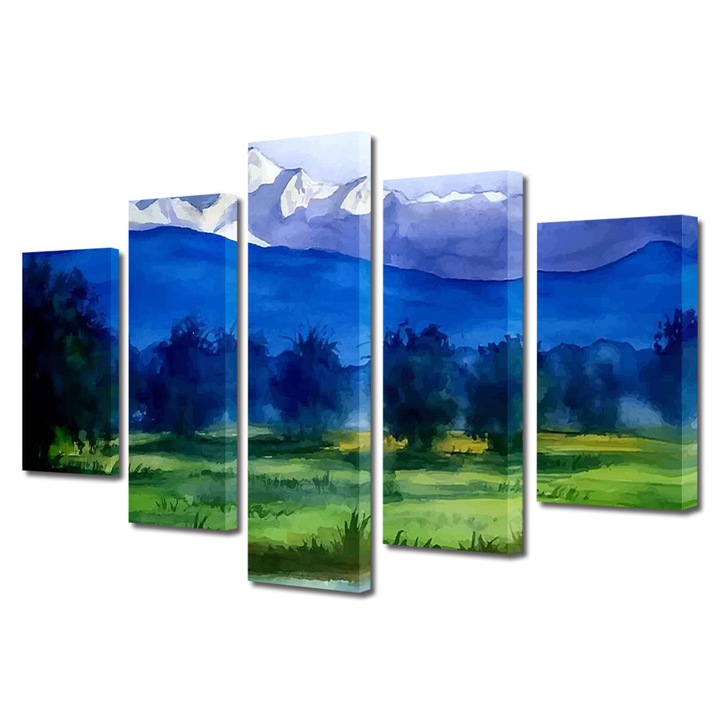 Set Tablouri Multicanvas, ArtDeco, Pictura cu munti indepartati, Panza pe cadru de lemn, Decoratiuni Moderne pentru Casa, 5 piese, 60 x 100 cm