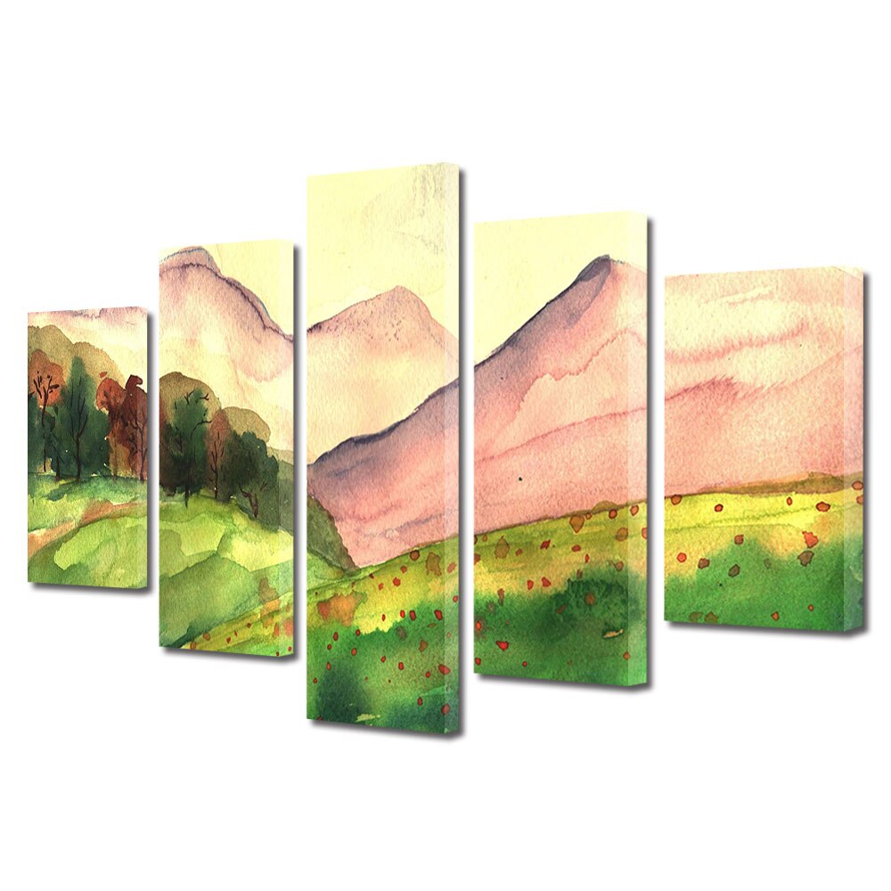 Set Tablouri Multicanvas, ArtDeco, Dealuri si munti, Panza pe cadru de lemn, Decoratiuni Moderne pentru Casa, 5 piese, 120 x 225 cm