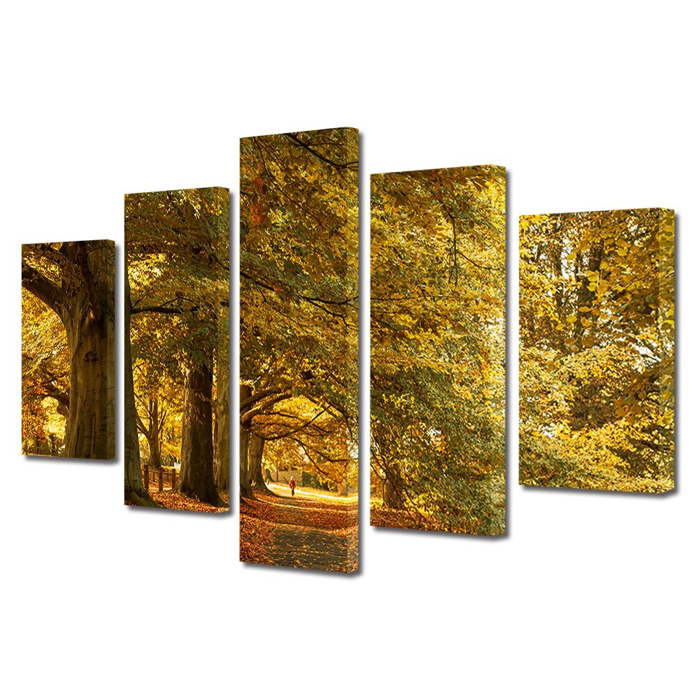 Set Tablouri Multicanvas, ArtDeco, Culori de toamna, Panza pe cadru de lemn, Decoratiuni Moderne pentru Casa, 5 piese, 70 x 125 cm
