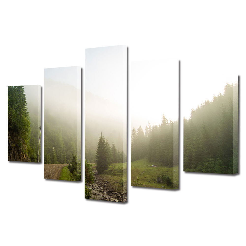 Set Tablouri Multicanvas, ArtDeco, Drum pietruit la munte, Panza pe cadru de lemn, Decoratiuni Moderne pentru Casa, 5 piese, 110 x 200 cm