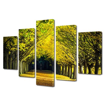 Set Tablouri Multicanvas, ArtDeco, Covor de frunze, Panza pe cadru de lemn, Decoratiuni Moderne pentru Casa, 5 piese, 120 x 225 cm Set Tablouri Multicanvas, ArtDeco, Covor de frunze, Panza pe cadru de lemn, Decoratiuni Moderne pentru Casa, 5 piese, 120 x 225 cm