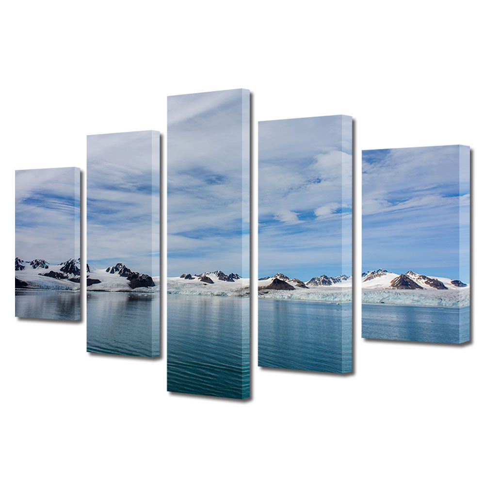 Set Tablouri Multicanvas, ArtDeco, Peisaj din zona arctica, Panza pe cadru de lemn, Decoratiuni Moderne pentru Casa, 5 piese, 60 x 100 cm