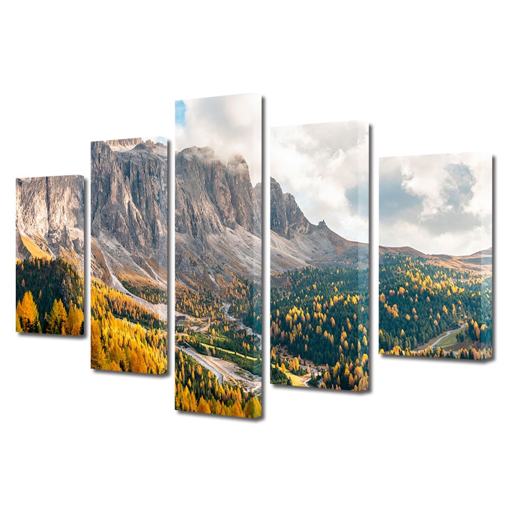 Set Tablouri Multicanvas, ArtDeco, Peisaj de poveste, Panza pe cadru de lemn, Decoratiuni Moderne pentru Casa, 5 piese, 60 x 100 cm