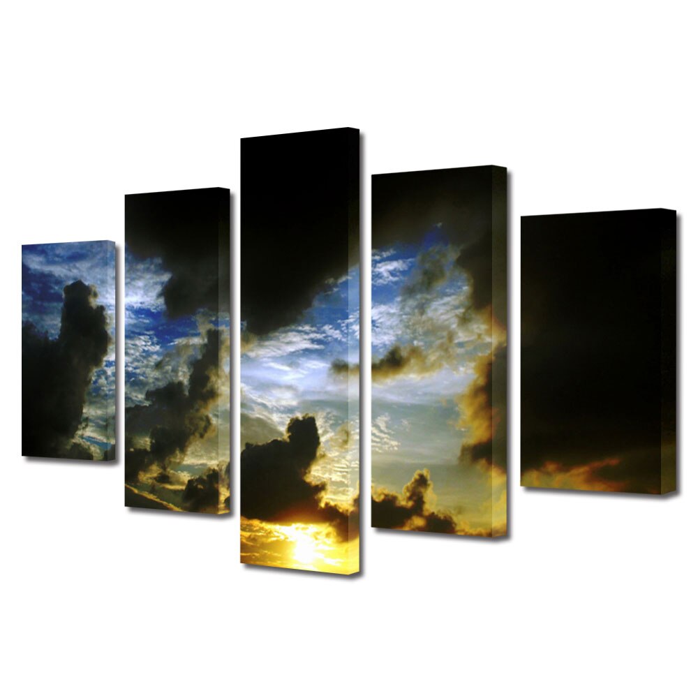 Set Tablouri Multicanvas, ArtDeco, Cer pe inserate, Panza pe cadru de lemn, Decoratiuni Moderne pentru Casa, 5 piese, 60 x 100 cm