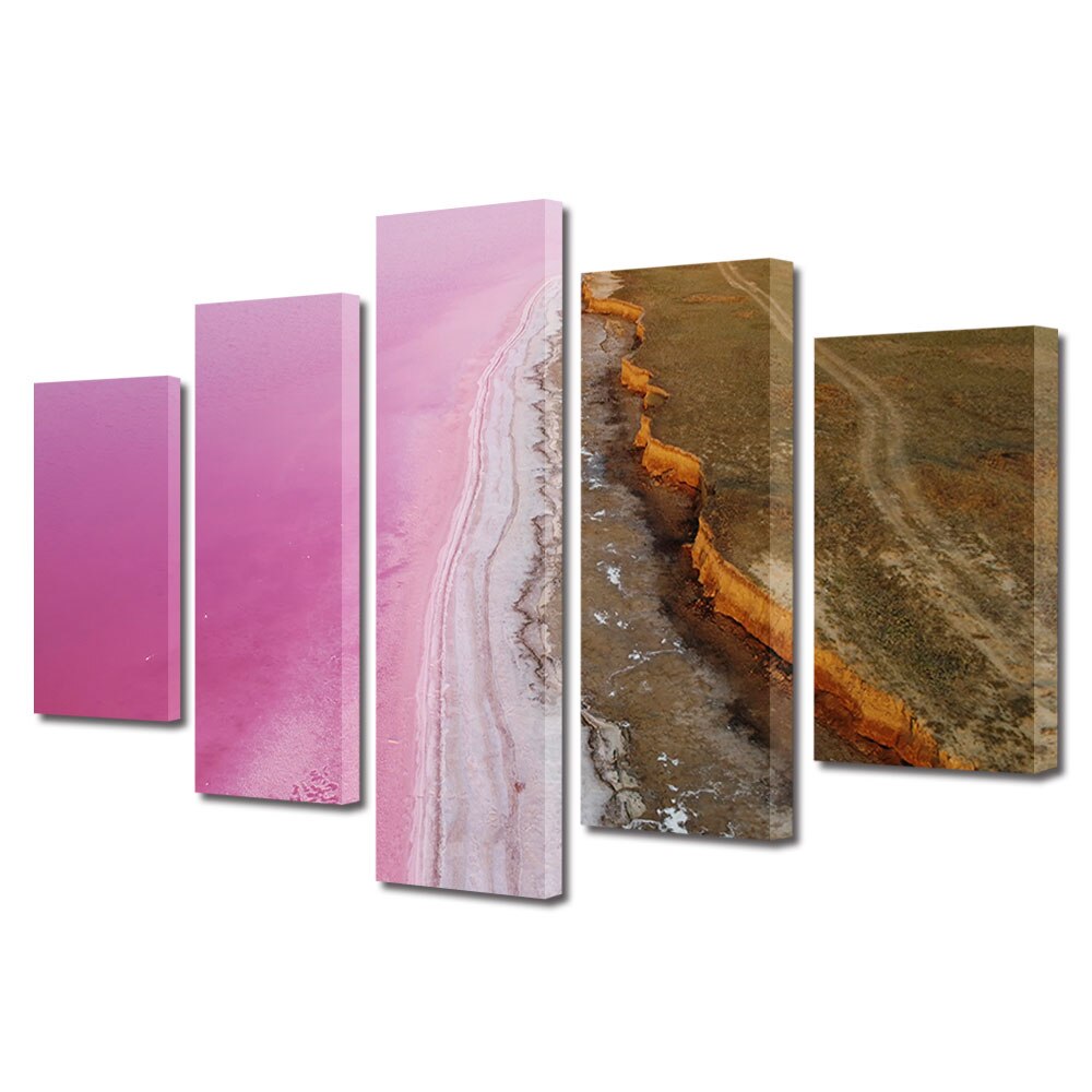 Set Tablouri Multicanvas, ArtDeco, Ocean roz, Panza pe cadru de lemn, Decoratiuni Moderne pentru Casa, 5 piese, 60 x 100 cm