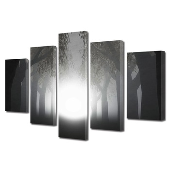 Set Tablouri Multicanvas, ArtDeco, Padure in alb si negru, Panza pe cadru de lemn, Decoratiuni Moderne pentru Casa, 5 piese, 60 x 100 cm Set Tablouri Multicanvas, ArtDeco, Padure in alb si negru, Panza pe cadru de lemn, Decoratiuni Moderne pentru Casa, 5 piese, 60 x 100 cm