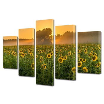 Set Tablouri Multicanvas, ArtDeco, Camp de floarea-soarelui la apus, Panza pe cadru de lemn, Decoratiuni Moderne pentru Casa, 5 piese, 100 x 175 cm Set Tablouri Multicanvas, ArtDeco, Camp de floarea-soarelui la apus, Panza pe cadru de lemn, Decoratiuni Moderne pentru Casa, 5 piese, 100 x 175 cm