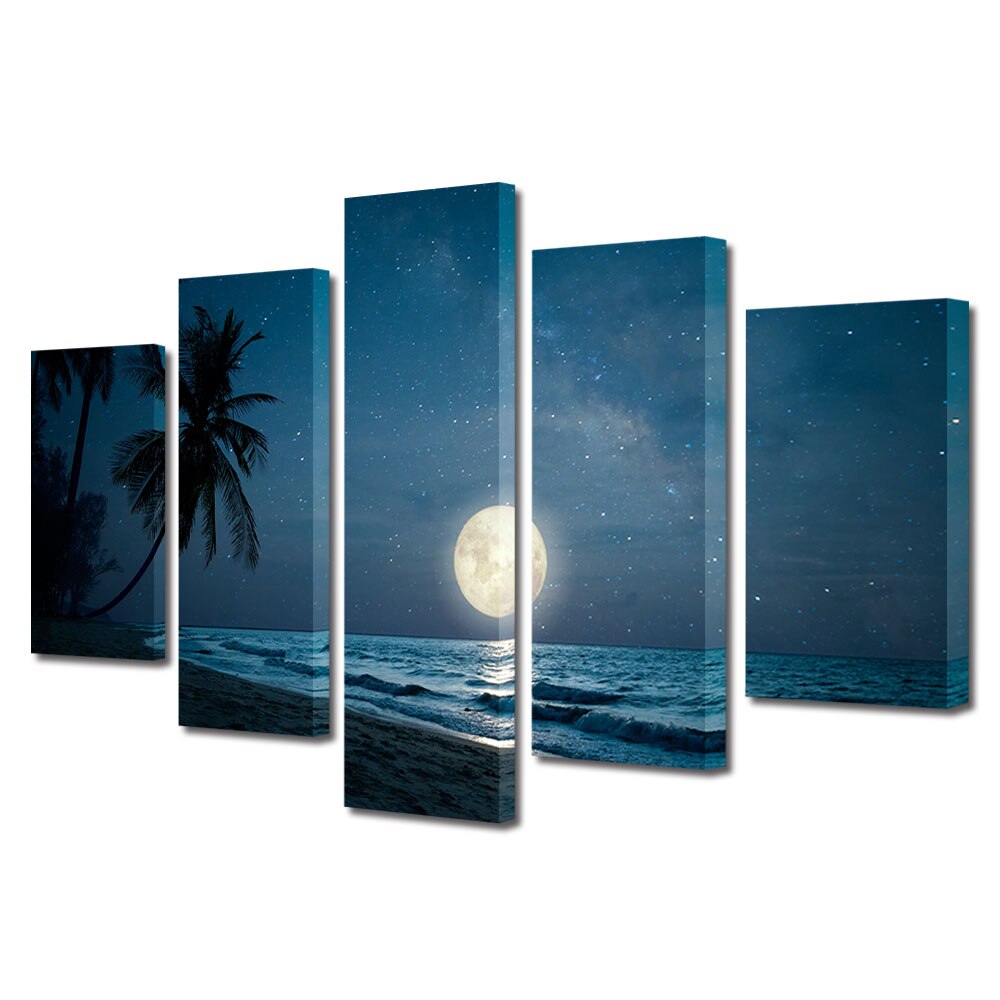Set Tablouri Multicanvas, ArtDeco, O noapte exotica, Panza pe cadru de lemn, Decoratiuni Moderne pentru Casa, 5 piese, 100 x 175 cm