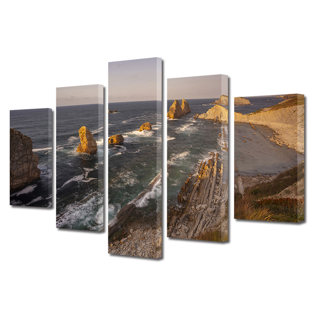 Set Tablouri Multicanvas, ArtDeco, Briza marii, Panza pe cadru de lemn, Decoratiuni Moderne pentru Casa, 5 piese, 70 x 125 cm