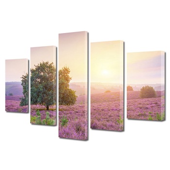 Set Tablouri Multicanvas, ArtDeco, Lavanda la apus, Panza pe cadru de lemn, Decoratiuni Moderne pentru Casa, 5 piese, 100 x 175 cm Set Tablouri Multicanvas, ArtDeco, Lavanda la apus, Panza pe cadru de lemn, Decoratiuni Moderne pentru Casa, 5 piese, 100 x 175 cm