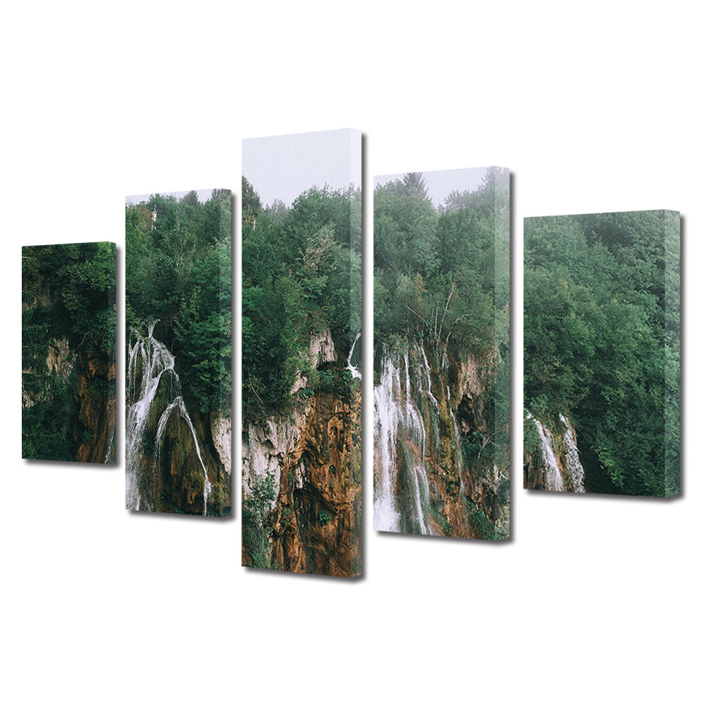 Set Tablouri Multicanvas, ArtDeco, Ape curgatoare in padurile montane, Panza pe cadru de lemn, Decoratiuni Moderne pentru Casa, 5 piese, 60 x 100 cm