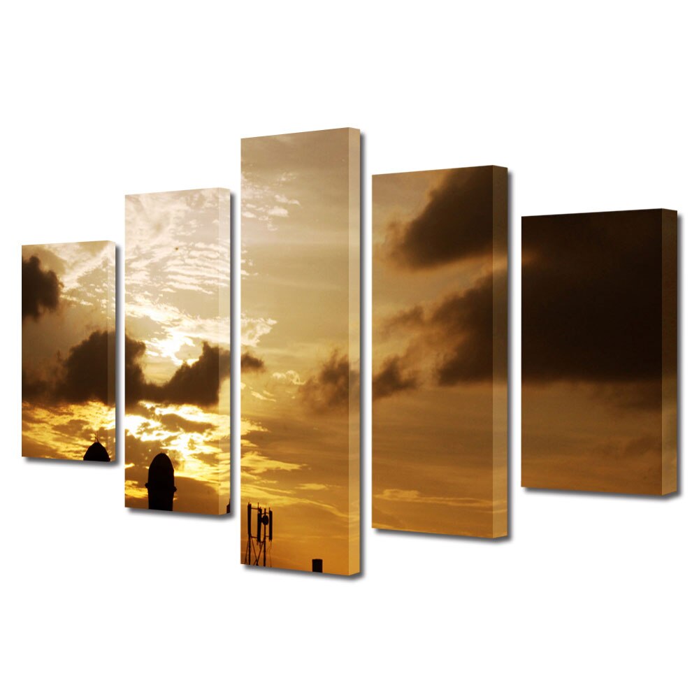 Set Tablouri Multicanvas, ArtDeco, Vazduh la lasarea serii, Panza pe cadru de lemn, Decoratiuni Moderne pentru Casa, 5 piese, 60 x 100 cm